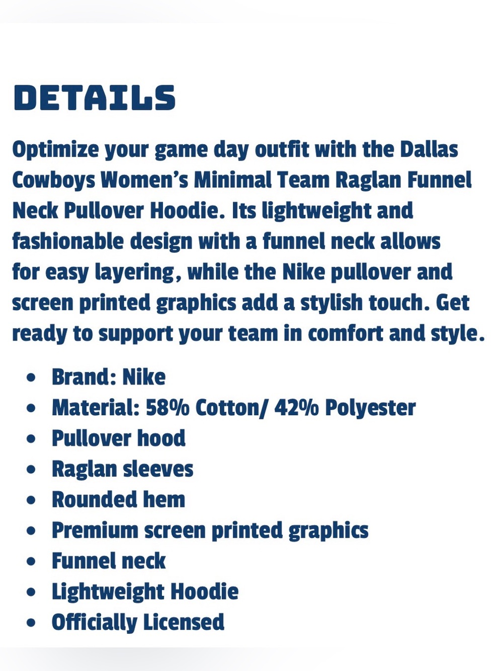Nike Women's Dallas Cowboys Raglan Funnel Neck Pullover Hoodie - Picture 5 of 5